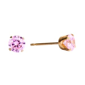5mm Pink Cubic Zirconia Gold Plated over Surgical Stainless Steel