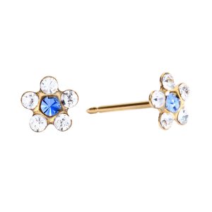 April Crystal / September Sapphire Daisy Gold Plated over Surgical Stainless Steel