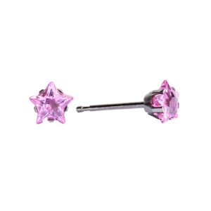 5mm Pink Cubic Zirconia Star Surgical Stainless Steel