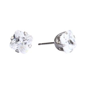 7x7mm Cubic Zirconia Princess Cut Surgical Stainless Steel