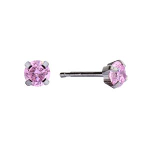 4mm Pink Cubic Zirconia Surgical Stainless Steel
