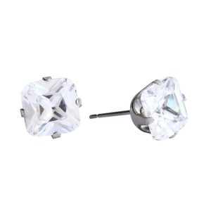 8x8mm Cubic Zirconia Princess Cut Surgical Stainless Steel