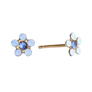 Air Blue Opal / September Sapphire Daisy Gold Plated over Surgical Stainless Steel