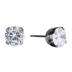 8mm Cubic Zirconia Surgical Stainless Steel