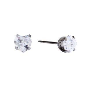 5x5mm Cubic Zirconia Crystal Heart Surgical Stainless Steel