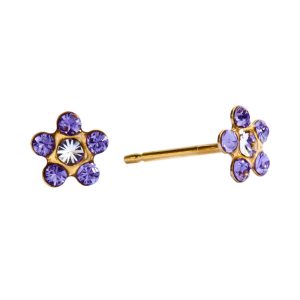 Tanzanite / April Crystal Daisy Gold Plated over Surgical Stainless Steel