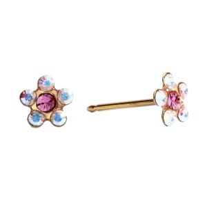 AB Crystal / October Rose Daisy Gold Plated over Surgical Stainless Steel
