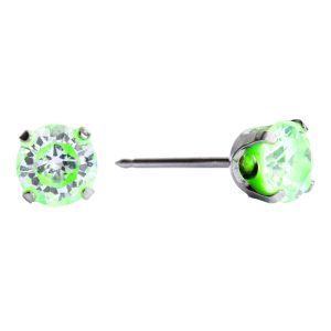 5mm Neon Green Cubic Zirconia Tiffany Surgical Stainless Steel