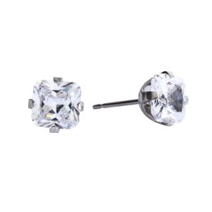6x6mm Cubic Zirconia Princess Cut Surgical Stainless Steel