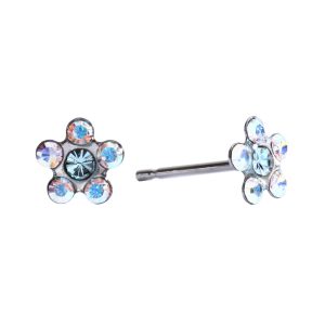 AB Crystal / March Aquamarine Daisy Surgical Stainless Steel
