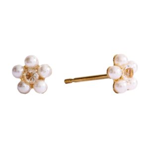 White Pearl / Cubic Zirconia Daisy Gold Plated over Surgical Stainless Steel