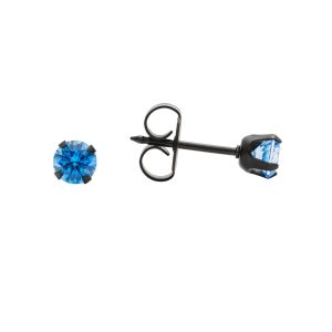 4mm Blue Cubic Zirconia Tiffany Black Surgical Stainless Steel