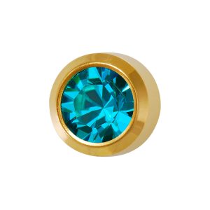 Large December Blue Zircon Bezel Gold Plated over Surgical Stainless Steel