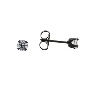 4mm Cubic Zirconia Tiffany Black Surgical Stainless Steel