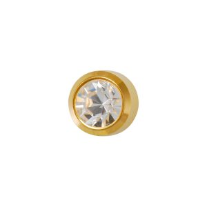 Mini April Crystal Bezel Gold Plated over Surgical Stainless Steel (Short Post)