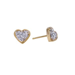 6x6mm Clear Glitter Heart Gold Plated over Surgical Stainless Steel