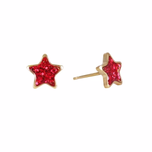 Red Glitter Star Gold Plated over Surgical Stainless Steel
