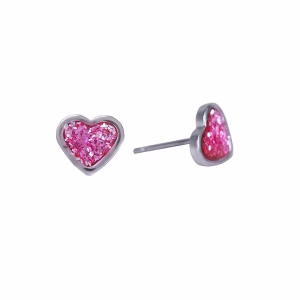 6x6mm Pink Glitter Heart Surgical Stainless Steel