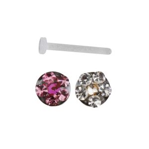20G 1mm Nose Bones Daisy Crystal/Rose-Fuchsia/Ret Surgical Stainless Steel