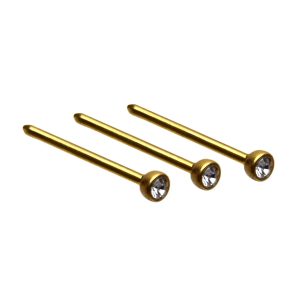 20G 1mm Nose Bones Crystal Gold Plated over Surgical Stainless Steel